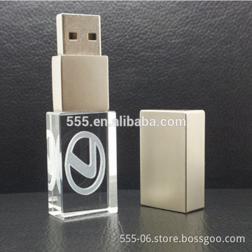 High quality hot selling crystal usb flash drive, glass OEM logo flashing usb stick